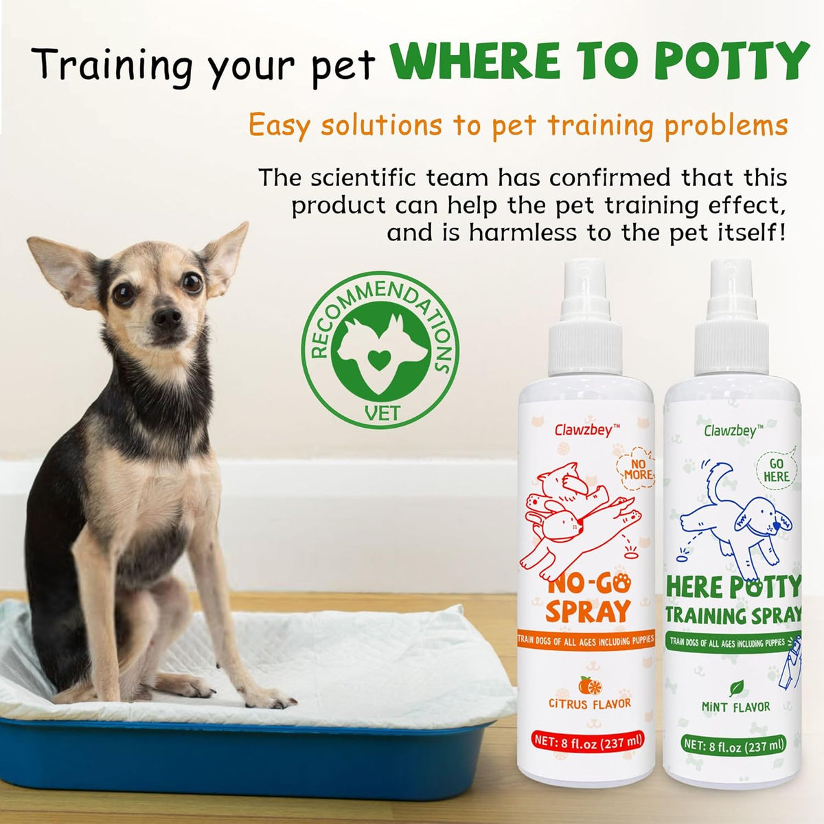 Dog Potty Spray Set, No-Go Spray & Potty Training Spray, Puppy Essentials, Stops Urination & Marking, Indoor and Outdoor Use (8 fl oz) Large Capacity, More Suitable for Multi-Dog Households