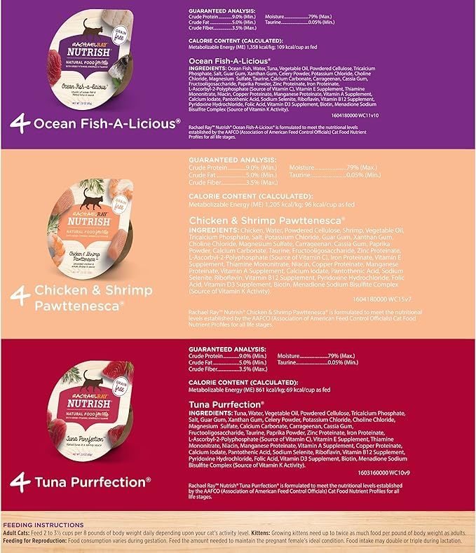 Rachael Ray Nutrish Natural Wet Cat Food, Ocean Lovers Variety Pack, 2.8 Ounce Cup (Pack of 12), Grain Free
