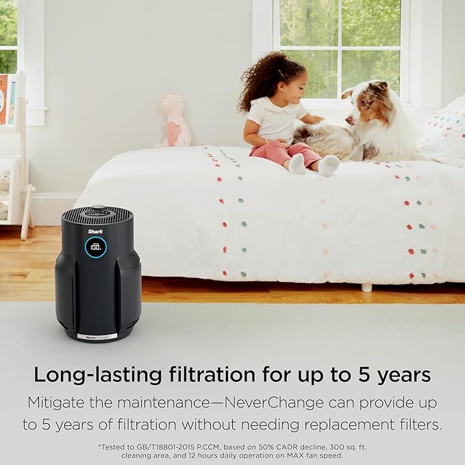 Shark Air Purifier for Home, NeverChange, for Large Room, HEPA-Exceeding Filter, Captures Pollutants, Pet Dander, Dust, Odor, Smoke, and More, Odor Neutralizer, HP152, Charcoal