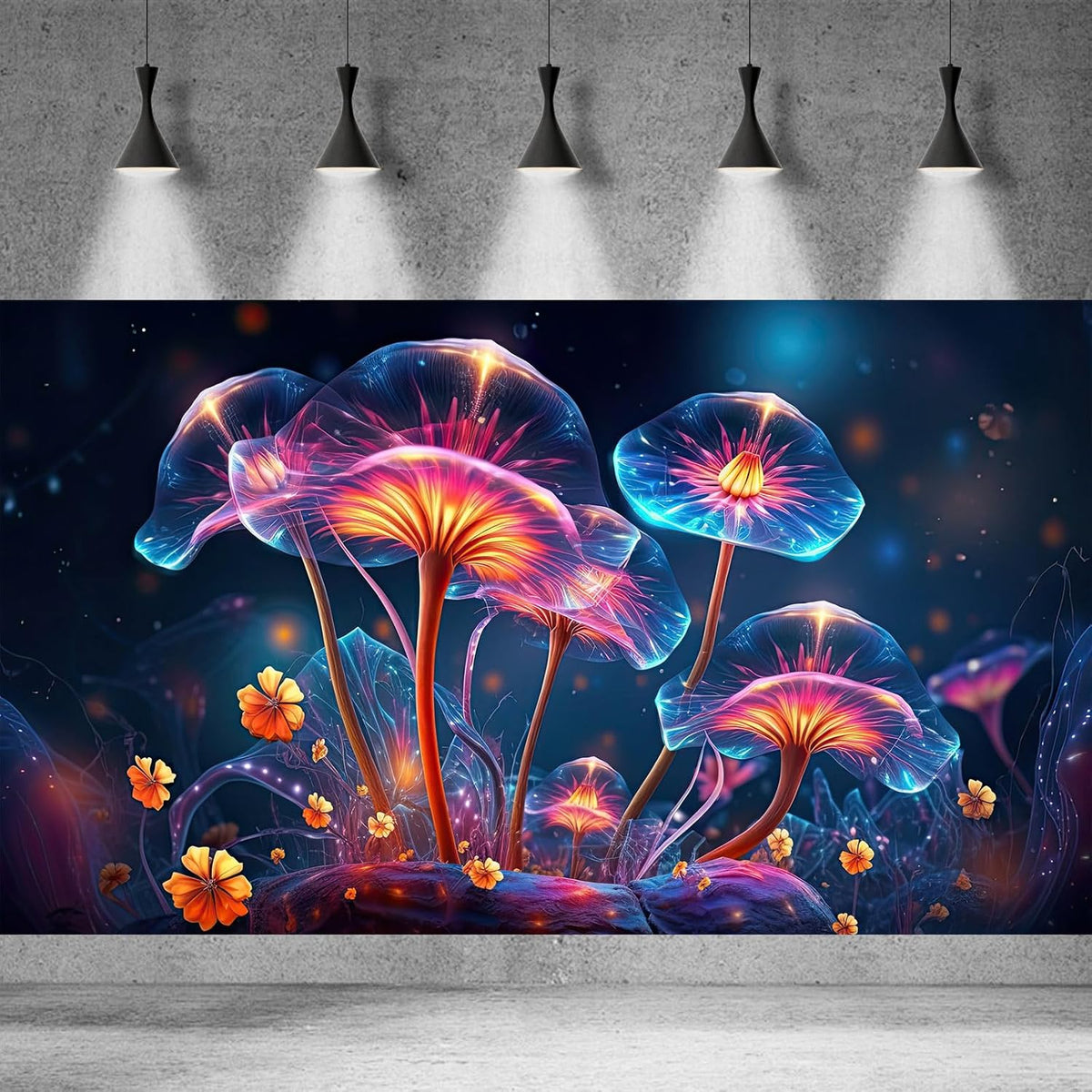 Flower Aquarium Background Modern Style Bluebell Blooming Flower Floral Design Terrarium Background Mysterious Elegant Glowing Fantasy Flower Fish Tank Backdrop Poster Decorations Vinyl 24x12in