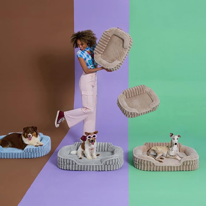 LE SURE Cute Dog Beds Large Sized Dog, Orthopedic Waterproof Large Pet Bed with Sides, Non-Slip Bottom and Egg-Crate Foam Pet Couch Sofa with Washable Removable Cover, Grey
