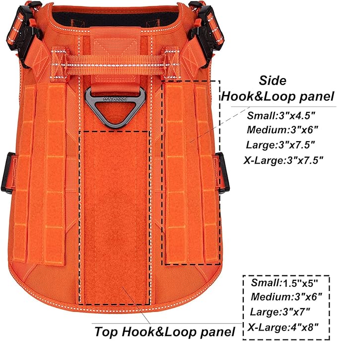 ICEFANG Tactical Dog Harness, X-Large Size,2X Metal Buckle,Working Dog MOLLE Vest with Handle,No Pulling Front Leash Clip,Hook and Loop Panel (Orange,XL (Pack of 1))