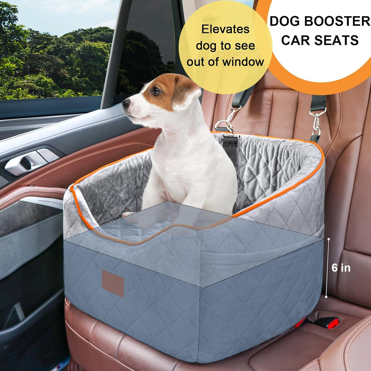 Dog Car Seat for Small Dogs, Memory Foam Booster Dog Seat for Dogs up to 35 lbs, Elevated Pet Car Seat with Washable Removable Cover, Storage Pockets (Gray)