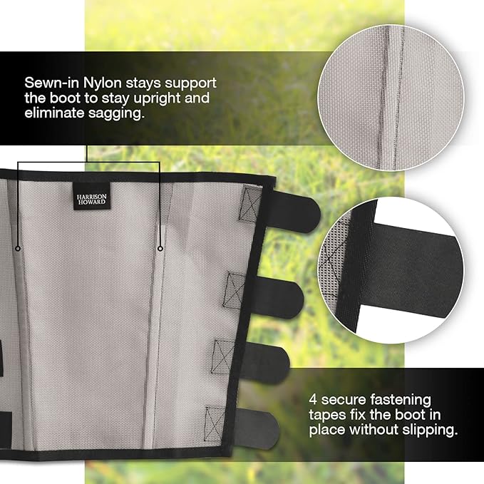 Harrison Howard Loose Fitting Fly Boots UV-Protective Extra Tough Mesh Ventilated Four Fasteners Stay-on Design Protect Horse Legs & Stomp-Reducing Set of 4 Original Grey Medium