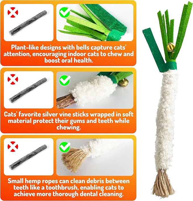 Catnip 6PCS Chew Stick with Wrapped Cotton Rope – Natural Dental Care Cat Toy for Teeth Cleaning & Gum Health, Satisfies Chewing Instincts, Safe & Long-Lasting Kitten Teething Toy