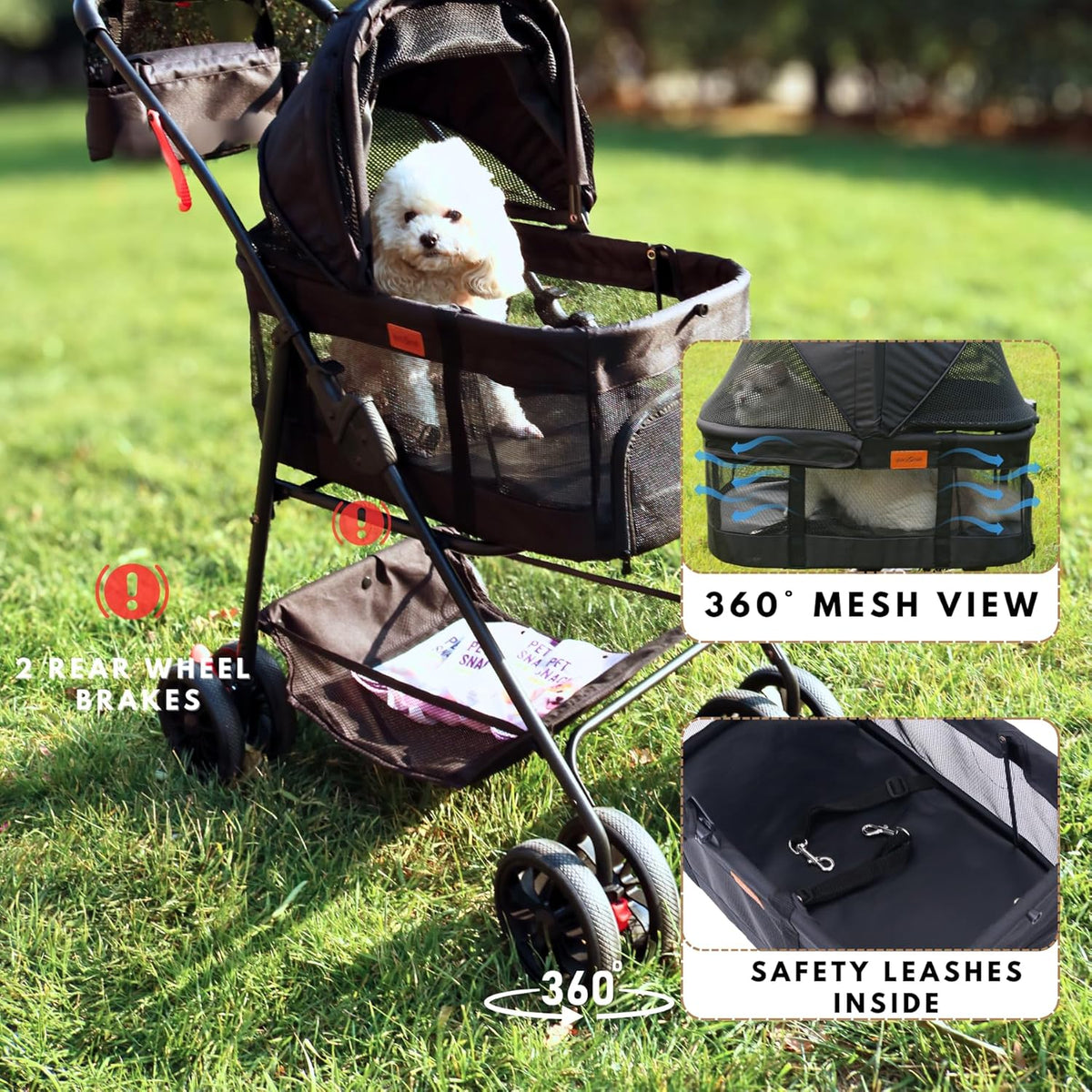 Pet Stroller for Small Dogs Cats with Wheels, Detachable Carrier, Max Load 33 lbs, Easy Folding, Compact Portable, Dog Carriage Cart Car Seat 3 in 1