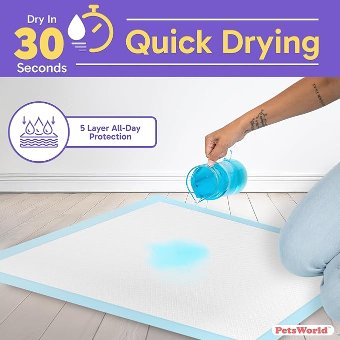 PetsWorld XL Dog Pee Pads 30"x36", 2,400-Count – Heavy Duty, Leak-Proof Potty Training Pads for Puppies & Large Dogs, Super Absorbent, Quick-Dry Disposable Pads with Odor Control