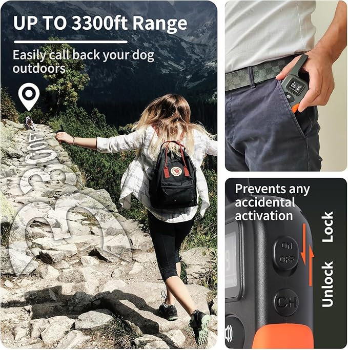 PaiPaitek No Shock Dog Training Collar with Remote 3300ft Range, Strong Vibrating Dog Collar Beep and Vibrate Only, Waterproof & Rechargeable Vibration Collar for Small Medium Large Dogs - No Prongs