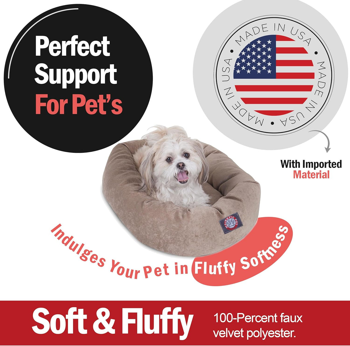 Majestic Pet 24 Inch Micro Velvet Calming Dog Bed Washable 24x19x7 (inch) – Cozy Soft Round Donut Dog Bed with Spine for Head Support - Pet Bed Small - Pearl (2025)