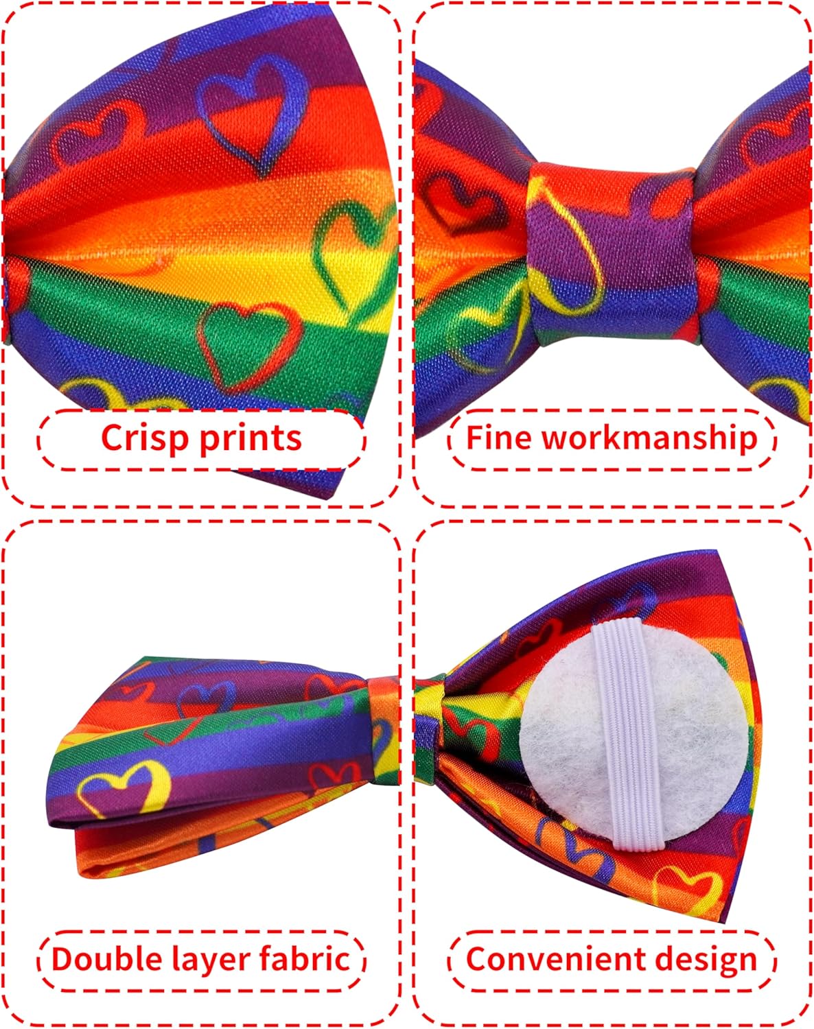 PET SHOW 10 Pack Pride Month Big Dog Bow Ties for Large Medium Dogs Sliding Collar Attachments Rainbow Bowties LGBT Bowknots Party Holiday Pet Grooming Accessories(Large)