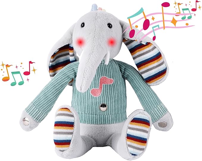 Lumio Musical Stuffed Animal Plush Toy with Lights & Sounds - Cute Interactive Toy for Newborns, and 3 6 12 to 48 Months (Elephant)