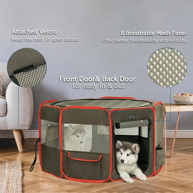 Petsfit Portable Dog Playpen 36" Portable Pet Play Pens for Small Medium Dogs, Puppy Playpen Indoor/Outdoor with Carring Case, Removable Zipper Top and Bottom,Medium (36"x36"x21")