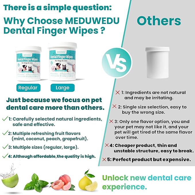 Wider Dental Care Finger Wipes 60 Counts,Teeth Cleaning Finger Wipes for Dogs & Cats,Reduces Plaque & Supports Oral Freshness,Small Animal Stain Removers, Unscented