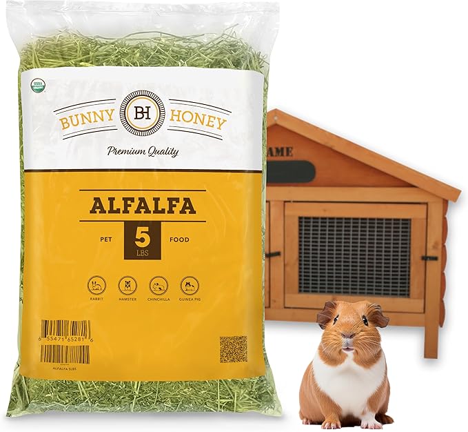 Bunny Honey Organic Alfalfa Hay for Young Rabbits, Guinea Pigs & Small Pets High - Protein & Calcium, Supports Growth & Dental Health, Fresh & Nutritious