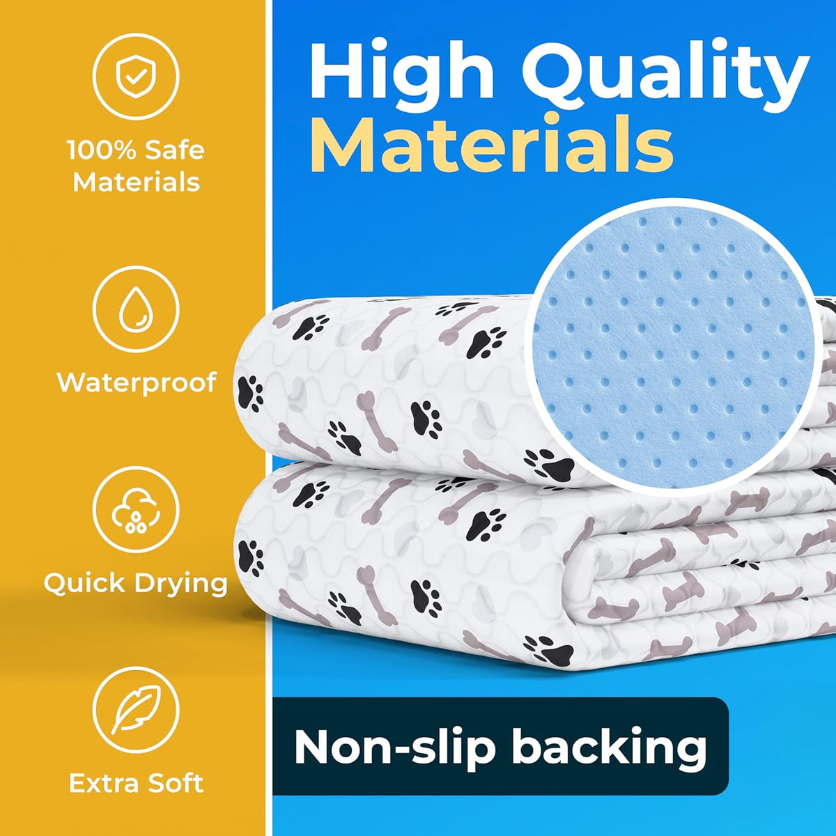GREEN LIFESTYLE Washable Pee Pads for Dogs - Waterproof Reusable Puppy Pads with Anti-Slip Backing, Pet Training Pad for Puppy Playpen, Crate, Whelping Box, Potty Training (Pack of 2 - 48x48)