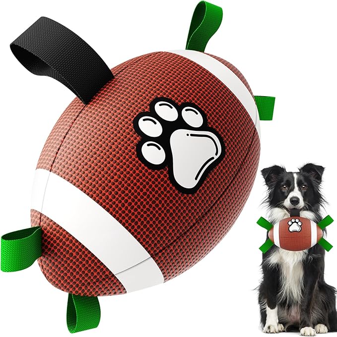 QDAN Dog Toys Football, Interactive Dog Toys for Tug of War,Superbowl Football Party Decorations Favor, Dog Water Toy, Durable Dog Balls for Small & Medium Dogs(8 inch)