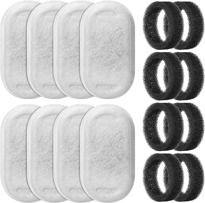 SOOFPET 16pcs Cat Water Fountain Filter - Pet Fountain Filters Replacement - Sponge and Carbon Filters for Automatic Dog Water Bowl Dispenser - Provide Clean Drinking Water for Small Animals
