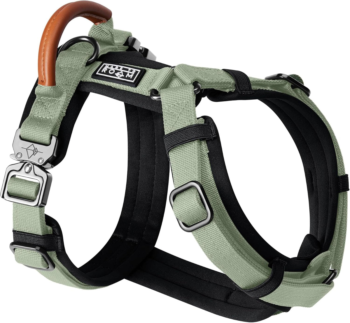 MADE TO ROAM Premium Explorer Harness - Y-Shaped Dog Harness with Adjustable Durable Nylon, Soft Padding, Metal Buckles and Leather Handle for Small, Medium, Large Dogs (Washington Rain, Size 4)