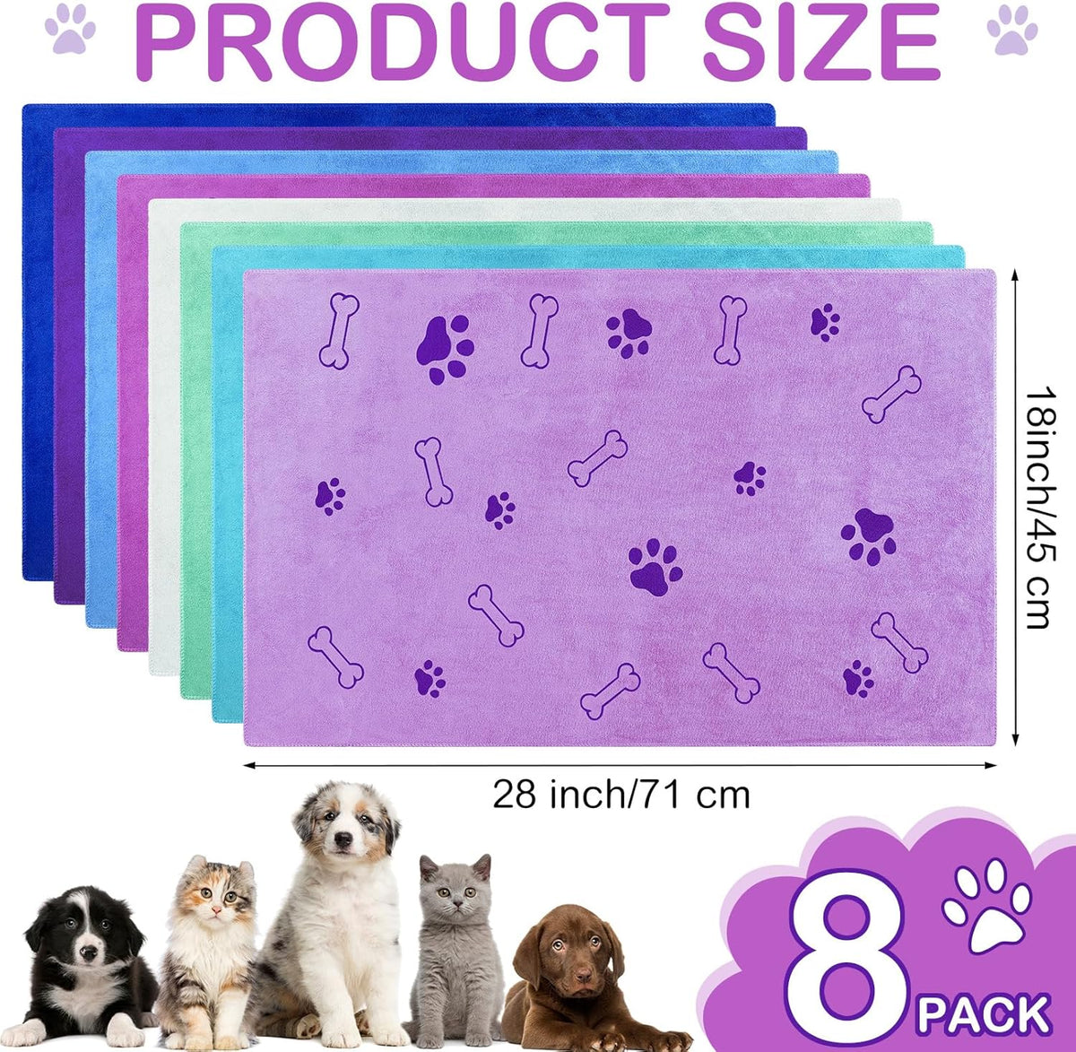 Chumia 8 Pcs Dog Towels for Drying Dogs Cats Pet Towels Bulk Puppy Microfiber Quick Drying Paw Bath Bathing Supplies Absorbent for Medium Pets(Classic Color,18 x 28 Inch)