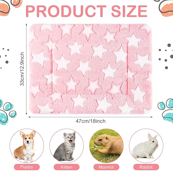 Haull 4 Pcs Waterproof Guinea Pig Bedding Winter Guinea Pig Bed Plush Cage Liners Soft Dog Cat Mat Reversible Winter Cozy Animal Pee Pad Hamster Bed Mat for Bunny(Cute Star,13 x 18.5 Inch)