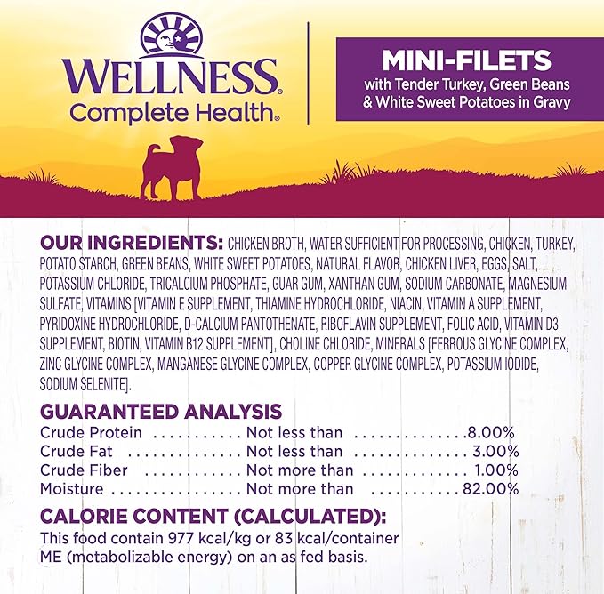 Wellness Petite Entrees Mini Fillets Natural Wet Small Breed Dog Food, Tender Turkey, Green Beans & White Sweet Potato, 3-Ounce Cup (Pack of 24)