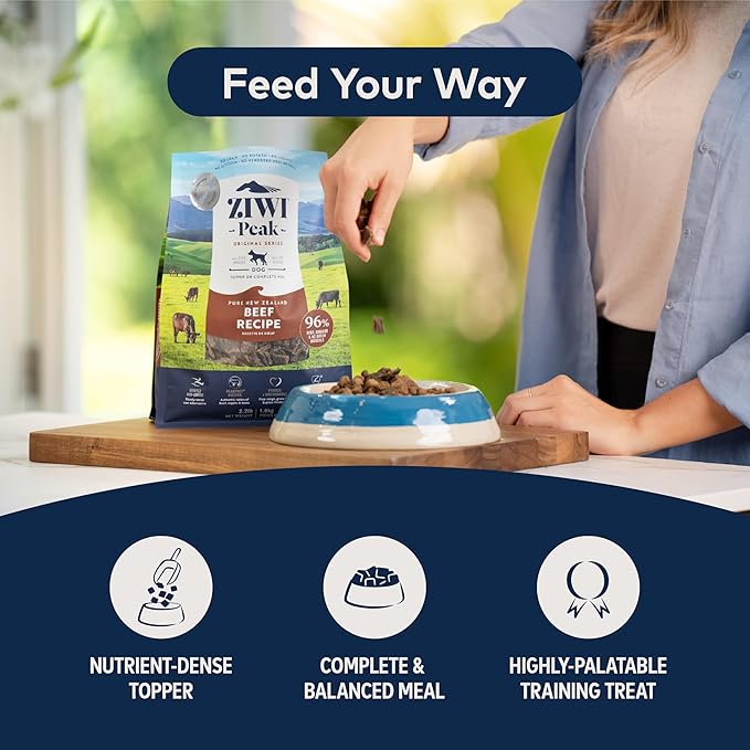 ZIWI Peak Beef Dry Dog Food Bundle- Steam & Dried Beef w/Pumpkin (28.8oz) + Air-Dried Beef (16oz)