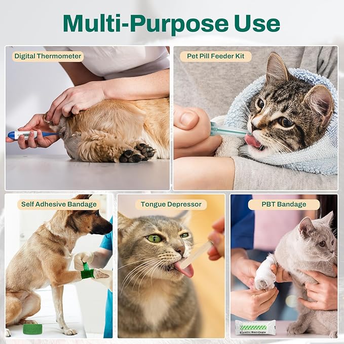 RHINO RESCUE Pet First Aid Kit, Emergency Medical Supplies for Dogs & Cats, Safety Essentials Pack with Thermometer, Disposable Booties for Home, Hiking, Traveling & Camping