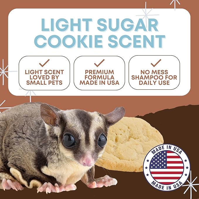 Waterless Shampoo for Small Critters - 8oz Cruelty Free Dry Shampoo - No Rinse for Pet Ferrets, Guinea Pigs, Hedgehogs, Sugar Gliders, Rabbits & Hamsters (8 oz, Sugar Cookie Lightly Scented)