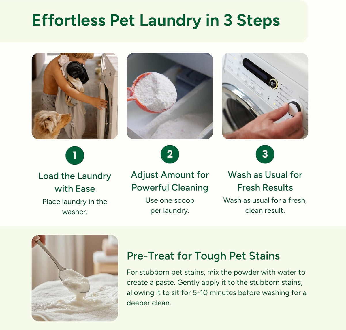 Good Natured Brand | Pet Stain & Odor Remover for Laundry | Pet Laundry Detergent for Dogs Beds, Cat Pee, Smell, Dog Drool | Hypoallergenic & Non-Toxic | Peppermint | 47oz 94 Loads