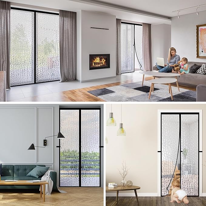 RELIANCER Magnetic Thermal Insulated Door Curtain,Waterproof EVA Door Cover,Fit Doors Size Up to 46"x82",Temperature Protection Insulated Doorway Curtain Partition,Patio Self-Closing Doors Net Screen