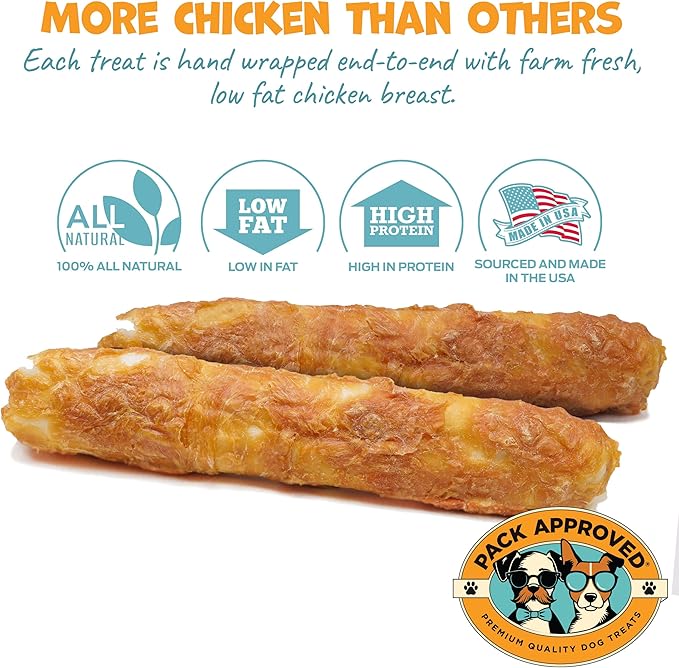 Chicken Wrapped Rawhide Beef Sticks - Long Lasting Chews for Aggressive Chewers - Treats for Large Dogs - XL (Pack of 2)