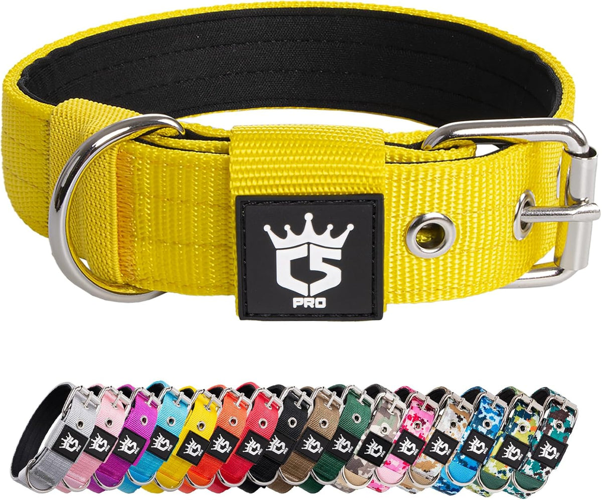 TSPRO Tactical Dog Collar 1.25 Inch Wide Thick Dog Collars with Heavy Duty Metal Buckle, Durable, Strong, Adjustable for Small Dogs (Yellow S)