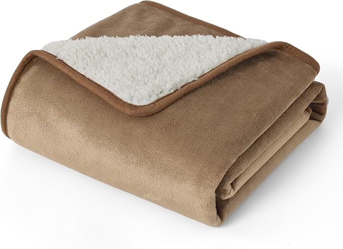 Bedsure Waterproof Dog Blankets for Small Dogs - Small Cat Blanket Washable for Couch Protection, Sherpa Fleece Puppy Blanket, Soft Plush Reversible Throw Furniture Protector, 25"X35", Camel