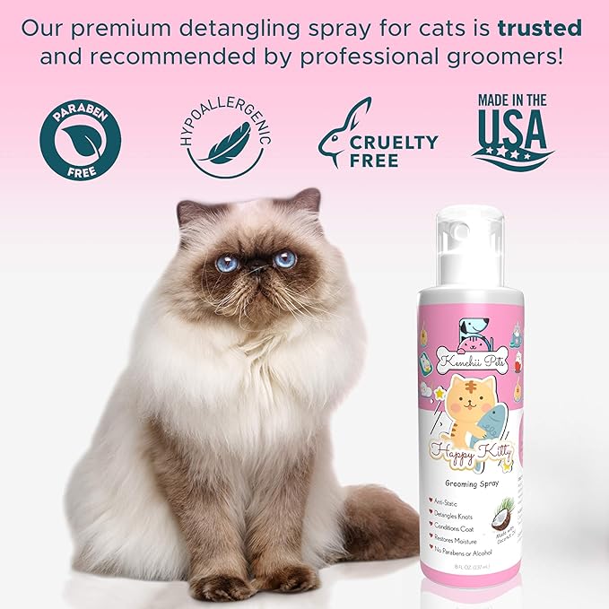 Professional Pet Grooming Spray for Kittens and Cats | All-Natural Scented Moisturizing Cat Detangler Spray | Kitten Conditioner Coat Shine Spray | Cat Grooming Supplies