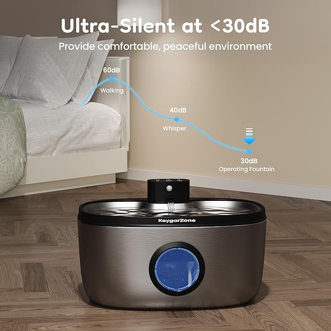 Wireless Cat Water Fountain: 5L Stainless Steel Pet Water Fountain for Cats & Dogs, Automatic Battery Operated Water Dispenser, Ultra-Quiet Indoor Fountain with Filter