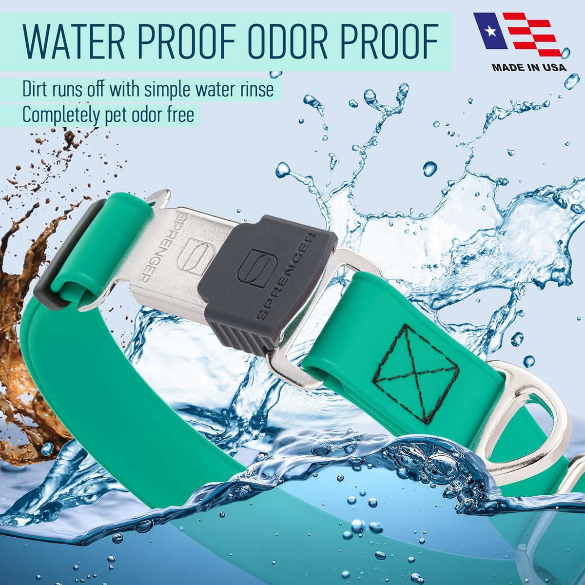 Dogline Biothane Waterproof Dog Collar with Herm Sprenger Stainless Steel Quick Release Buckle – Heavy Duty Tactical Durable Collar for Dogs – Comfortable and Safe Pet Collar, W 1" L 15-25", Teal