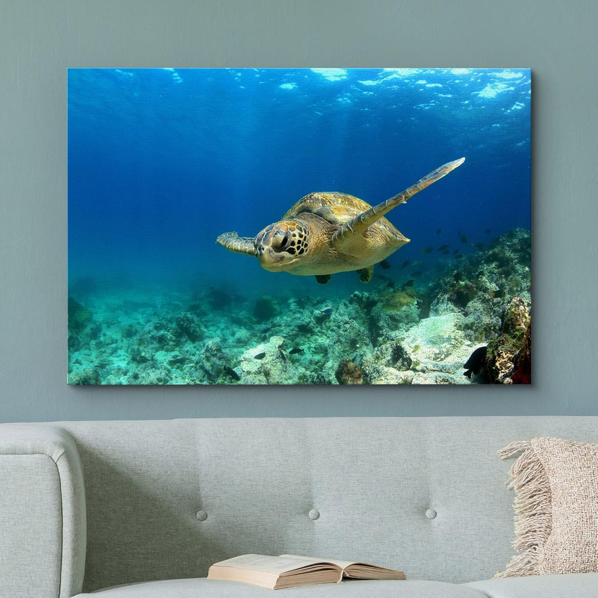 wall26 Canvas Print Wall Art Sea Turtle Gliding Through Sea Nature Ocean Photography Realism Nautical Scenic Relax/Calm Multicolor Ultra for Living Room, Bedroom, Office - 24"x36"