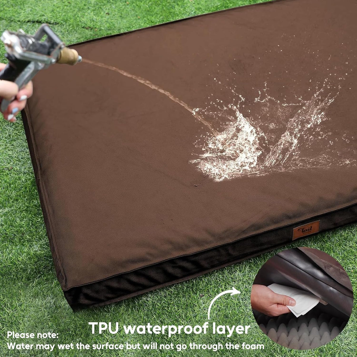 Outdoor All Weather XL Dog Bed, Waterproof Dog Bed for Extra Large Dogs, Orthopedic Egg Foam Pet Bed with Removable Washable Oxford Cooling Cover, Brown