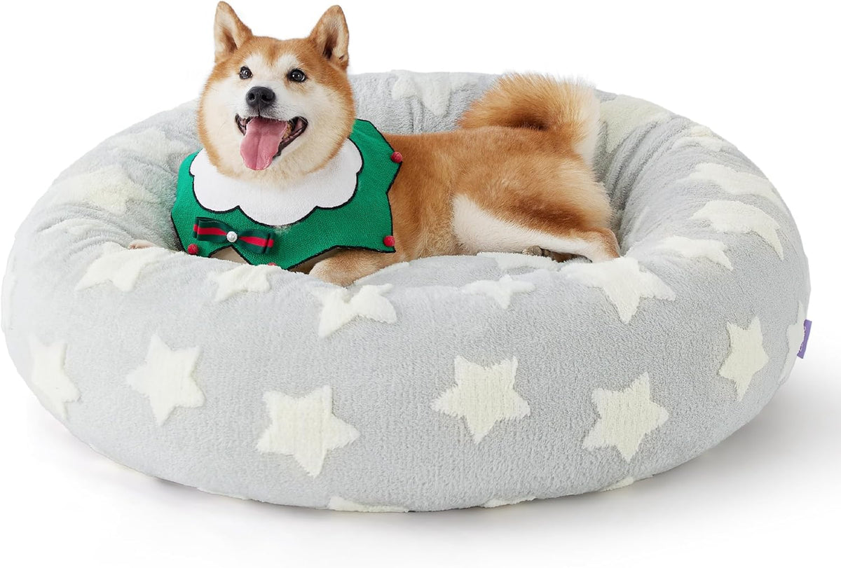 LE SURE Donut Large Dog Bed - Round Cat Beds for Indoor Cats Anti-Anxiety Calming Pet Beds, Washable Cute Modern Beds with Teddy Sherpa Plush & Anti Slip Bottom, 36 Inch, Galaxy Grey