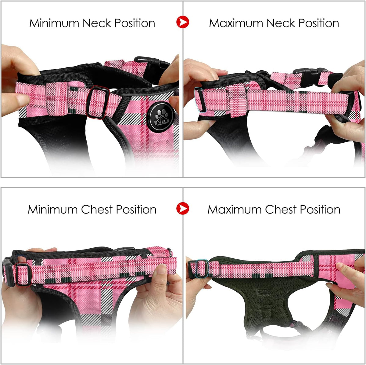 NESTROAD No Pull Dog Harness with Leash, Reflective No Choke Pet Vest Harness,Adjustable Soft Padded Dog Harness with Easy Control Handle for Medium Dogs(Checkered Pink,Medium)