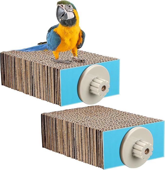 Skyygemm 2 Pieces Bird Chew Toy Parrot Cage Perch Cardboard Platform Bird Paw Grinding Stand Parrot Cage Playground for Macaws, Small Parakeets, Conures, Budgies, Finches Conure Cockatiel (Small)