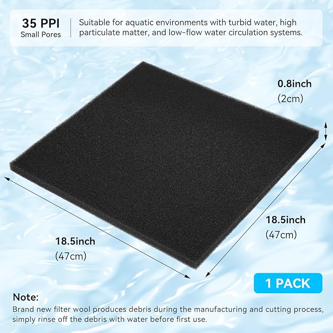 Aquarium Filter Sponge Pad, Filter Media Foam Sponges, Filter Accessories for Fish Tanks and Ponds (18.5"x18.5"x0.8", 35PPI, 1 Pack)