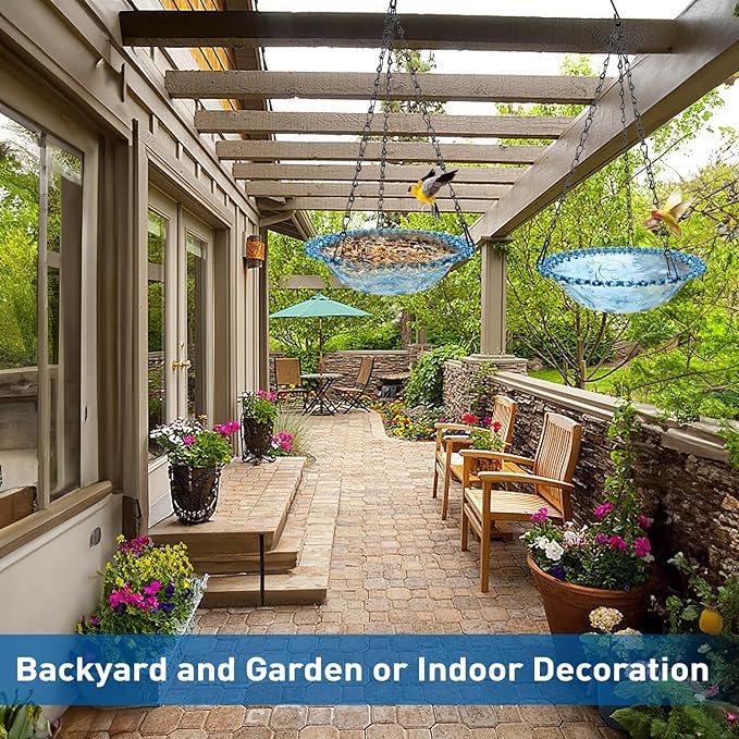 2 Pack Hanging Bird Baths, Hanging Bird Feeders for Outdoors, Bird Water Bowl for Garden Yard Decor(Plastic, Blue Color)