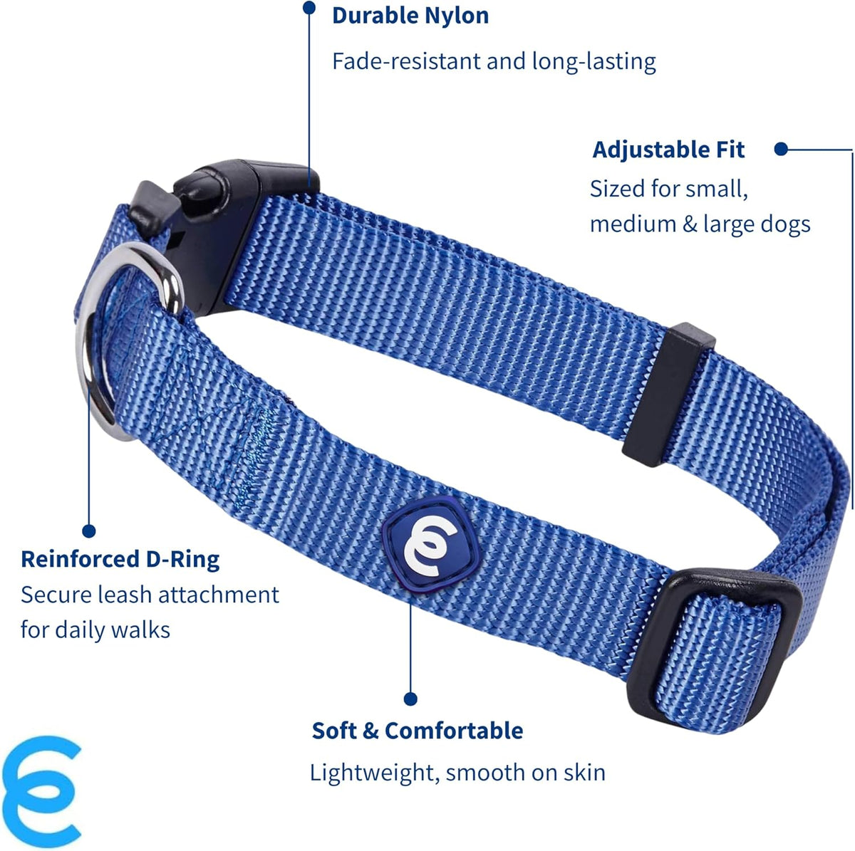 Blueberry Pet Essentials Medium Dog Collar in Marina Blue | Adjustable & Eco-Friendly Durable Nylon Strap | Classic Collar for Medium Dogs, Boy & Girl Pets
