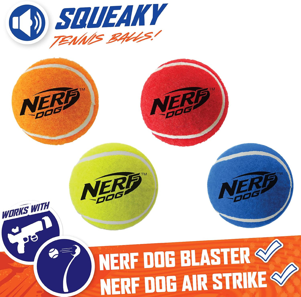 Nerf Dog 12-Piece Dog Toy Gift Set, Includes 2.5in Squeak Tennis Ball 12-Pack, Nerf Tough Material, Multicolored for All Breed Sizes