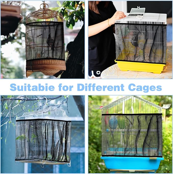 Large Bird Cage Seed Catcher 31 x 118 inches Adjustable Soft Airy Skirt Guard Birdcage Nylon Mesh Net, Birdcage Cover Skirt Seed Guard for Parrot Parakeet Macaw Round Square Cages