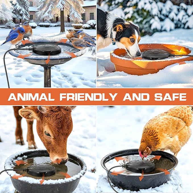 Daoeny Bird Bath Heater, 120W Bird Bath Heaters for Outdoors in Winter, Birdbath Water Heater Full-Covered Aluminum, Heated Bird Bath Pond Deicer Thermostatically Control for Patio Yard Farm (Black)