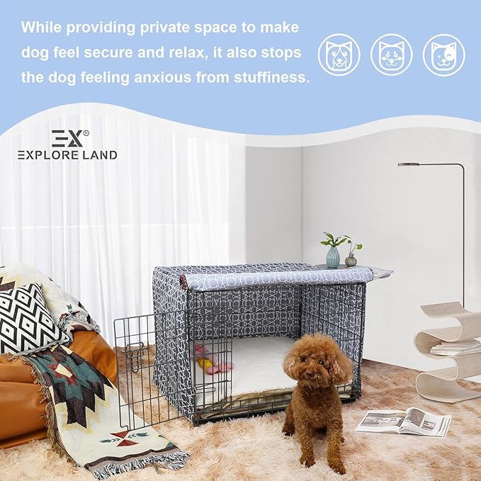 Explore Land Pattern Dog Crate Cover for 42 Inches Wire Cage, Heavy-Duty Polyester 1 2 3 Doors Standard Metal Pet Kennel Enclosure (Morocco)