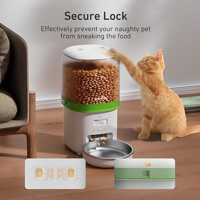 Automatic Cat Feeder - 4L Timed Auto Pet Feeder for Cat and Dog with Dry Food Dispenser, 180-day Battery Life, 1-6 Meals Per Day, 1-16 Portion, Desiccant Bag Keeps Food Fresh