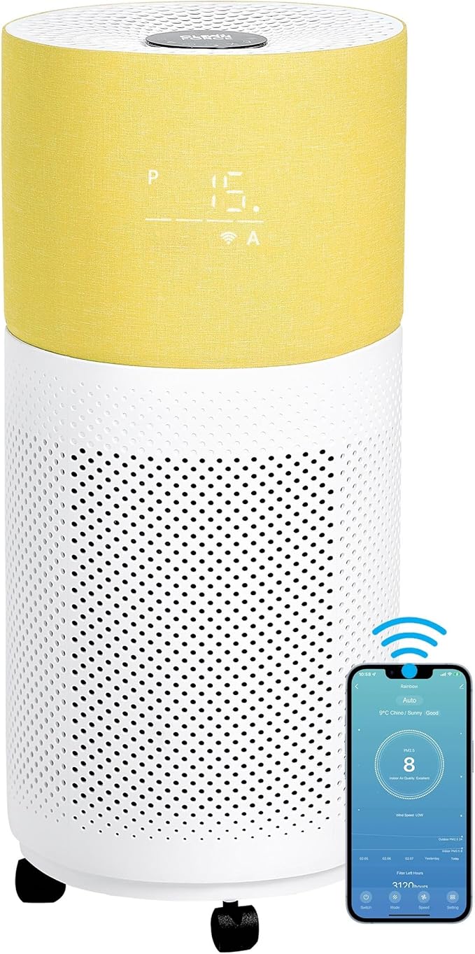 CleanForce Rainbow H13 True HEPA Air Purifier for Home Large Room, Bedroom, up to 2550sqft, Smart App-Control air Quality Monitor, Filters dust Pollen Smoke Odor VOCs